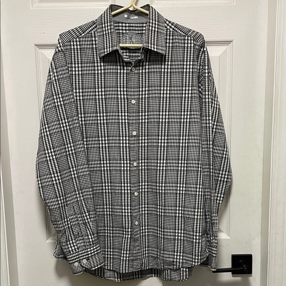Bugatchi | Shaped Fit |Black/White Plaid |Patterned |Button Down | Shirt |Size L